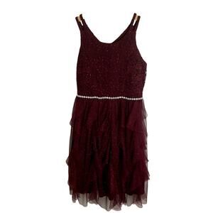 Speechless‎ Kids Burgandy Dress Size 16 Lace & Ruffle Tulle Dress